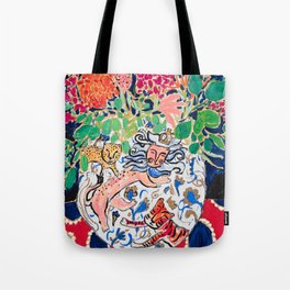 Lion, Cheetah and Tiger Still Life - Wildflowers in Wild Cat Vase After Matisse Tote Bag