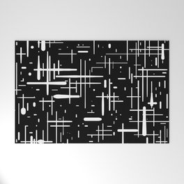 Mid-Century Modern Kinetikos Pattern in Black and White Welcome Mat