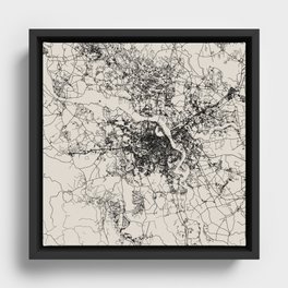 Hanoi Vietnam City Map - Black and White Aesthetic Framed Canvas