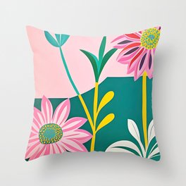 Retro Pink Florals Throw Pillow