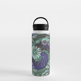 Floating White Flowers Over Green and Purple Swirls Water Bottle