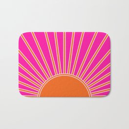 Sun Print Sunrise Hot Pink And Orange Sunshine Retro Sun Wall Art Vintage Boho Abstract Modern Decor Bath Mat