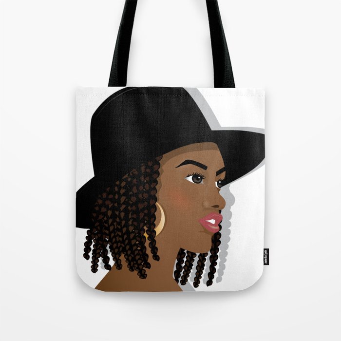 Beautiful Black Woman with Natural Hair and Fedora Hat Tote Bag