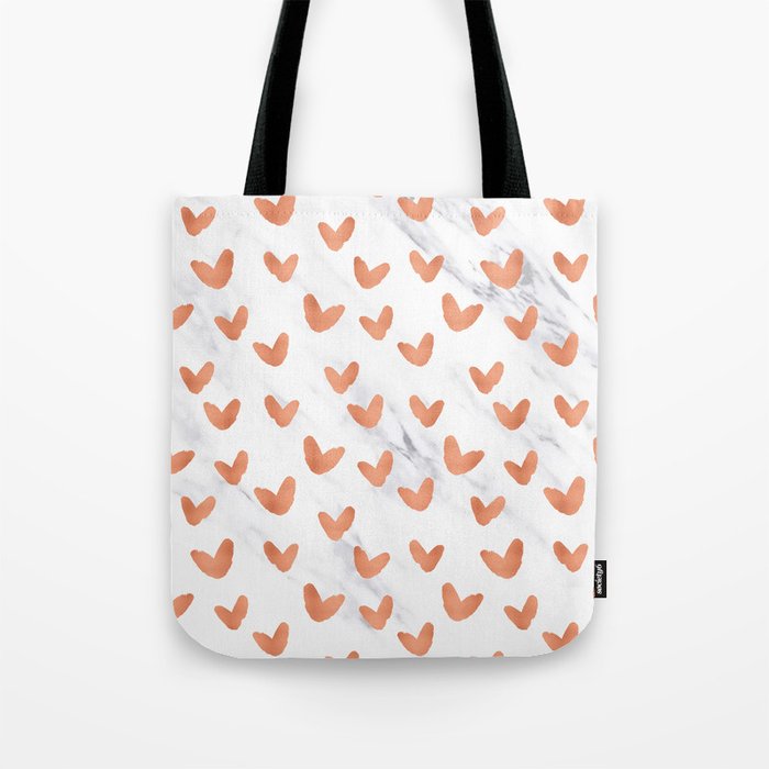 Hearts Rose Gold Marble Tote Bag