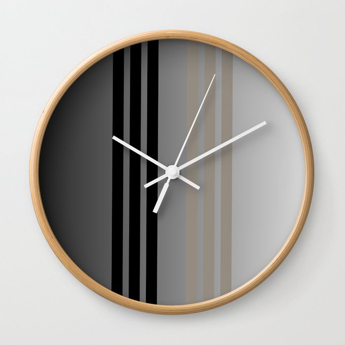 Black and Taupe Stripes on a cool gradient background  Wall Clock