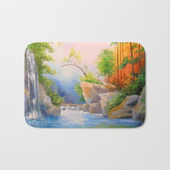 Waterfall in the woods Bath Mat