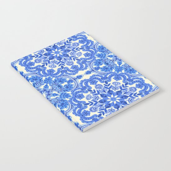 Cobalt Blue & China White Folk Art Pattern Notebook