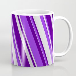 [ Thumbnail: Purple, Light Gray & Indigo Colored Stripes/Lines Pattern Coffee Mug ]