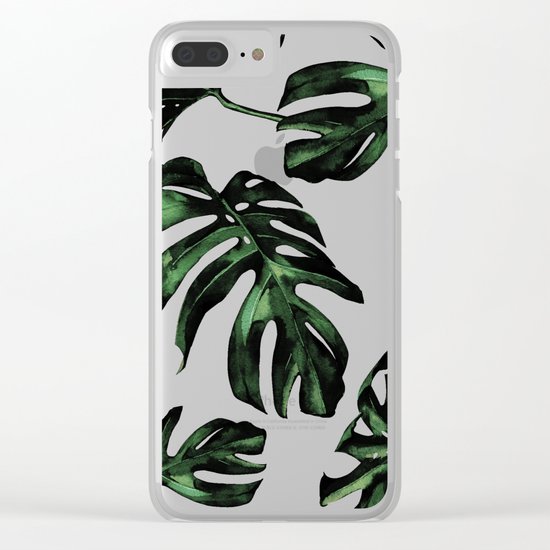 Tropical Green Palm Leaves Clear iPhone Case