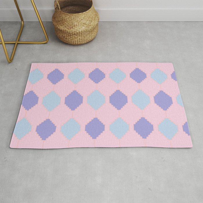 Whimsical Puzzle - Mosaic Tiles Pattern in Pink and Pastel Rug