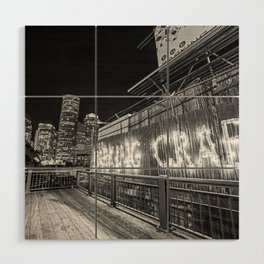 Boston Fort Port Channel Barking Crab at Night Black and White Wood Wall Art