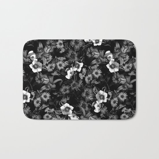 Black and White Floral Pattern Bath Mat