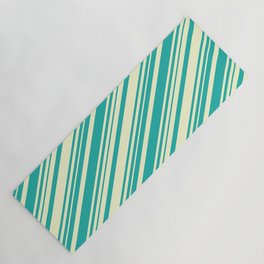 [ Thumbnail: Light Yellow and Light Sea Green Colored Lines Pattern Yoga Mat ]