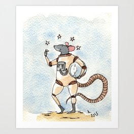 Space Souris Art Print | Painting, Illustration, Space, Astronaut, Children, Other, Ink, Watercolor, Stars, Mouse 