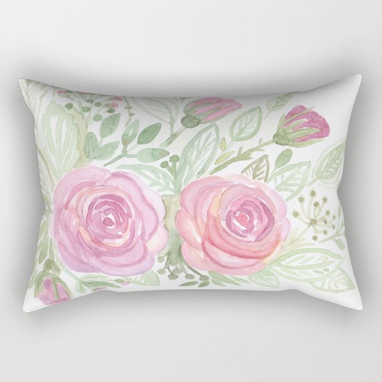 Watercolor . A bouquet of roses . Rectangular Pillow