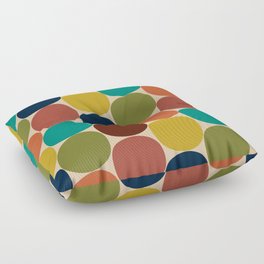 Mod Dots Midcentury Modern Pattern in Mid Mod Turquoise, Orange, Olive, Blue, Mustard, and Beige Floor Pillow
