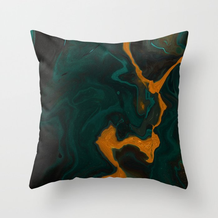 Emerald Green Malachite + Gold Twisted Swirl Marble Throw Pillow