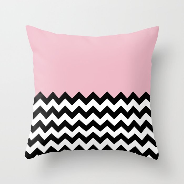 Zigzag Chevron Pattern Pink Black White Throw Pillow By Sitnica