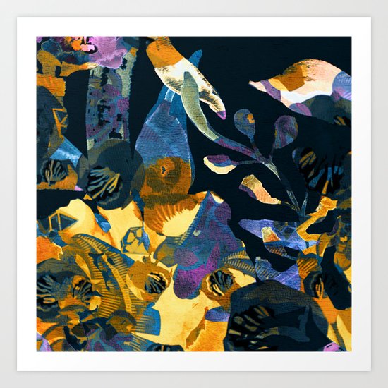 blue abstract floral Art Print