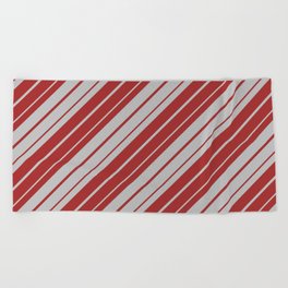 [ Thumbnail: Grey & Brown Colored Stripes Pattern Beach Towel ]