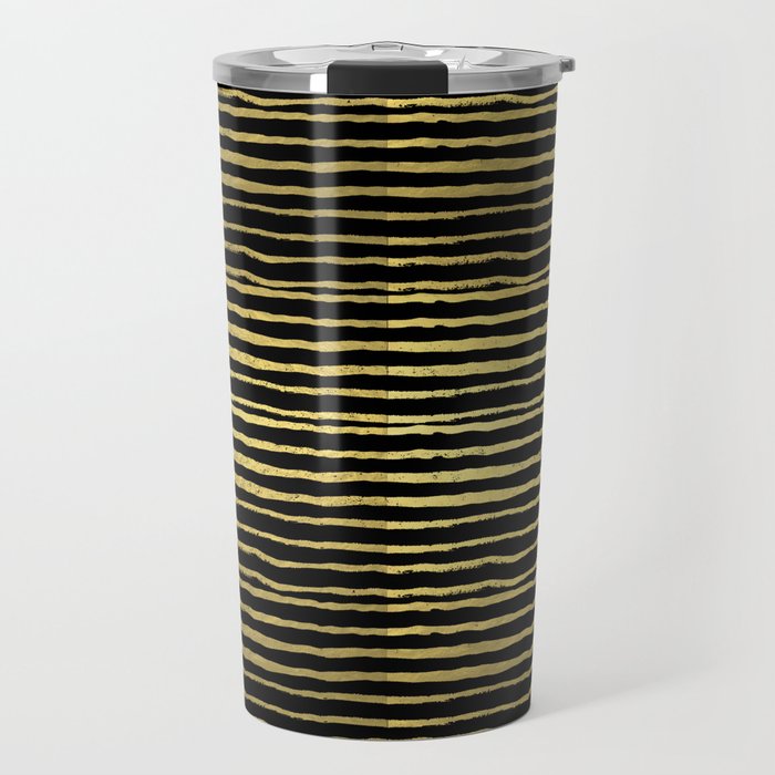 Gold and black stripes minimal modern painted abstract painting minimalist decor nursery Travel Mug