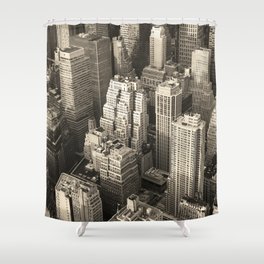 New York City Manhattan skyline aerial view black and white with skyscrapers and street.  Shower Curtain
