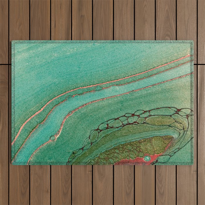 teal gold and pink acrylic agate Outdoor Rug