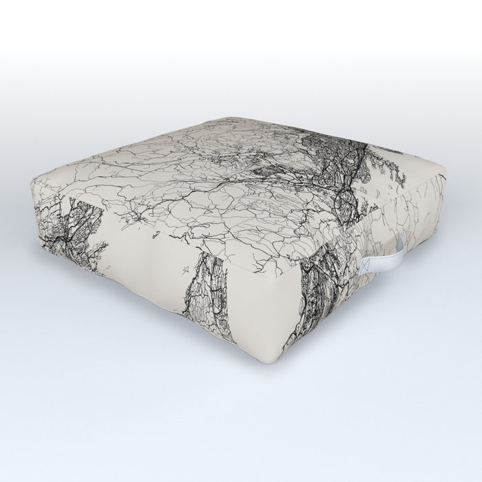 Oslo, Norway - City Map. Black and White Aesthetic Outdoor Floor Cushion