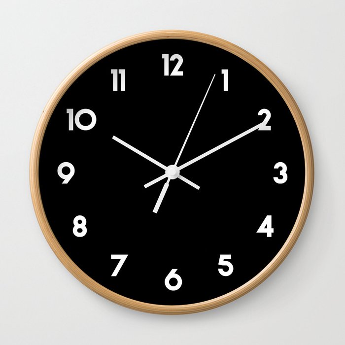 Scandinavian Type Numbers - White on Black edition Wall Clock