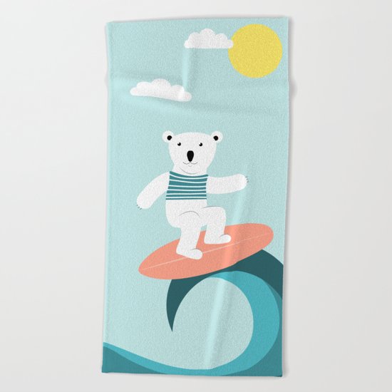 Polar bear surfing. Beach Towel