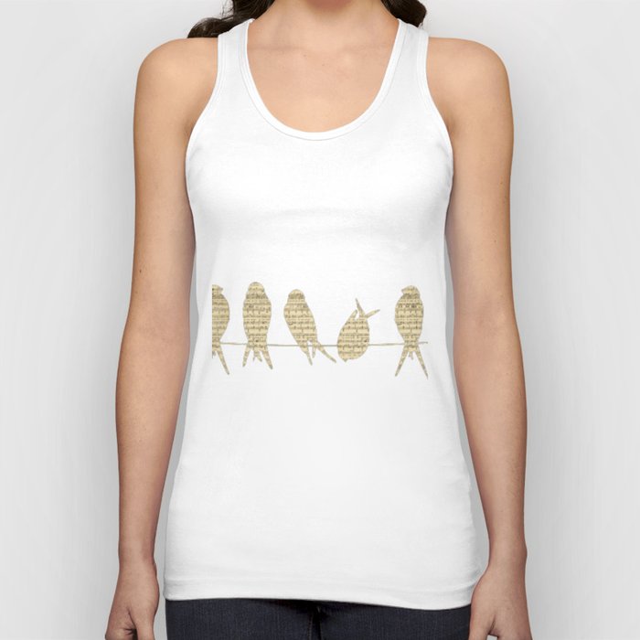 Beige Birds With Musical Score Background Collage For Kids Tank Top