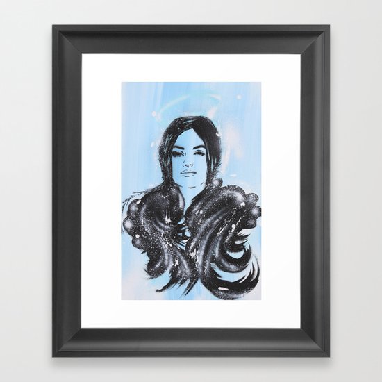 Dark Angel Stencil Face With Black Wings Acrylics & Spray Paint Framed Art Print