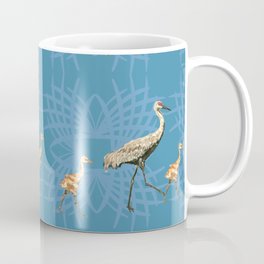 Sandhill Cranes with Babies Pattern Blue Mug