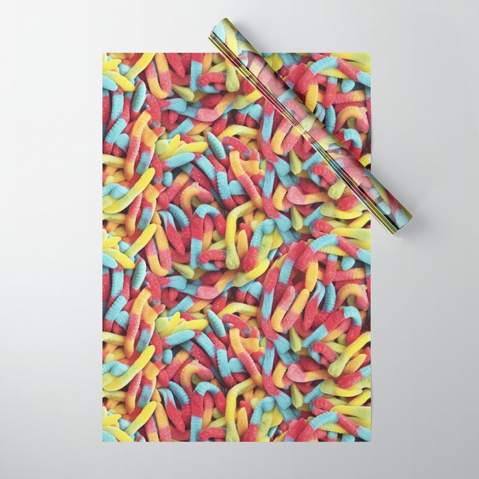 Neon Sour Gummy Worms Photo Pattern Wrapping Paper