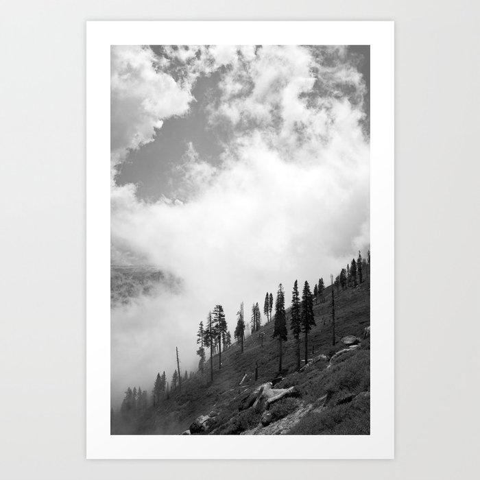 Mountains Valleys And Forests Yosemite National Park Black And White Photography Clouds And Fog Art Print By Davidtribby