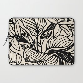 Geometric Floral Abstract Pattern in Black and White Cream Line Drawing Laptop Sleeve