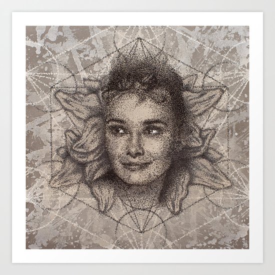 Audrey Hepburn dot work portrait Art Print