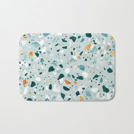 Mint Terrazzo, Eclectic Marble Texture Pattern, Colorful Neutral Pastel Illustration, Floor Tiles Bath Mat