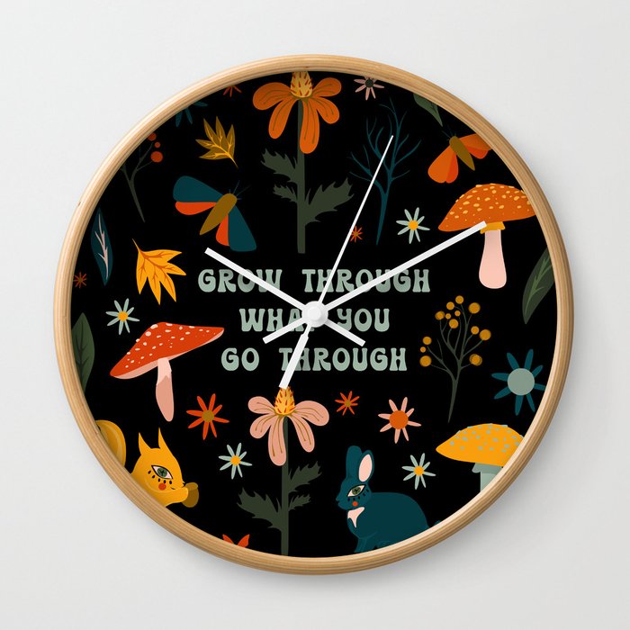 Mushroom Grow Quote Colorful  Wall Clock