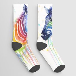 Zebra Rainbow Watercolor Whimsical Animal Socks