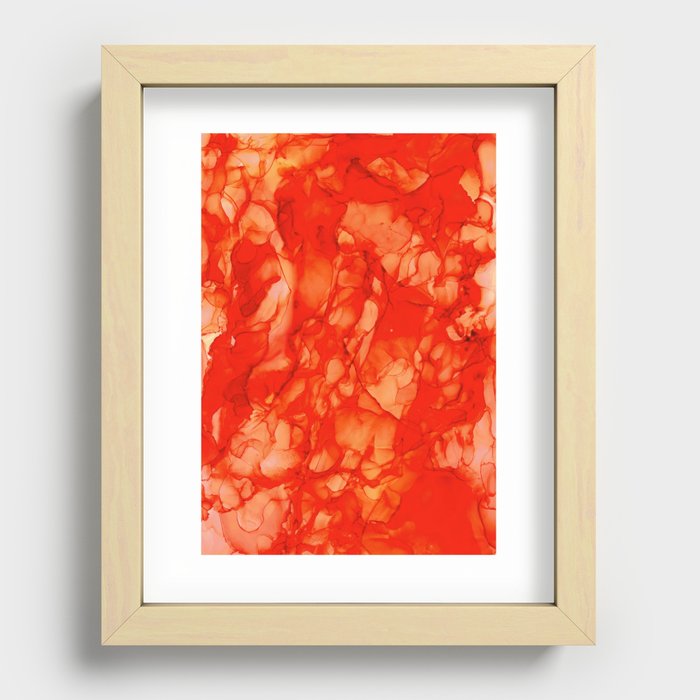 Red Orange Abstract : Original Alcohol Ink Painting by Herzart Recessed Framed Print