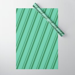 [ Thumbnail: Sea Green and Aquamarine Colored Lines/Stripes Pattern Wrapping Paper ]