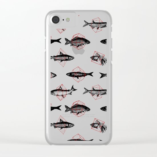 Fishes In Geometrics (Red) Clear iPhone Case