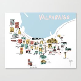 Valparaiso Map (white) - Chile Canvas Print