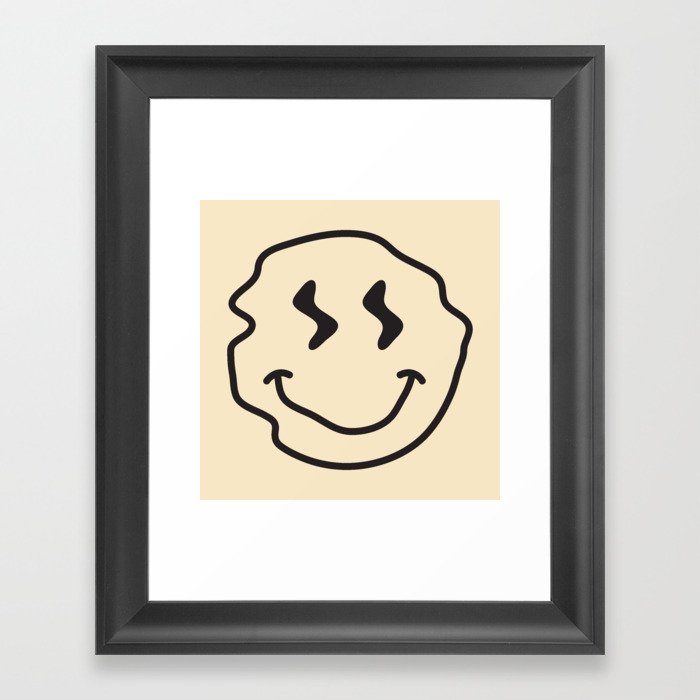 Wonky Smiley Face - Black and Cream Framed Art Print