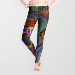 Calla Lily & Sunflower Flower Seller on Aztec Canel of Xochimilco, Mexico portrait painting Leggings