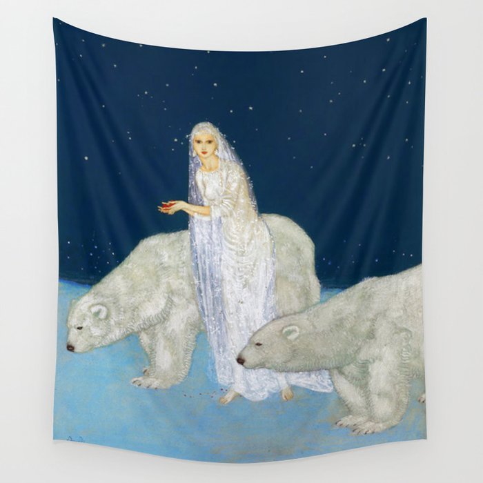 The Bride and the Polar Bears, The Ice Maiden fairy tale portrait painting by Edmund Dulac   Wall Tapestry
