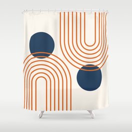 Mid Century Modern Geometric 195 in Navy Blue Orange Shower Curtain