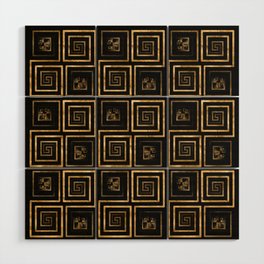 Greek Meander Key pattern - gold watercolor Wood Wall Art