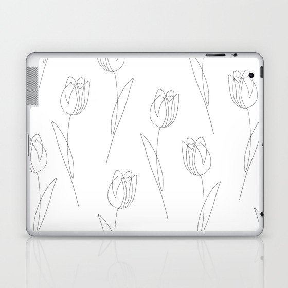 White Tulip / single flower line drawing Laptop & iPad Skin